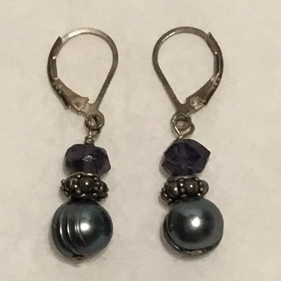 Vintage & gorgeous sterling silver Tahitian pearl clip on earrings - Picture 1 of 15